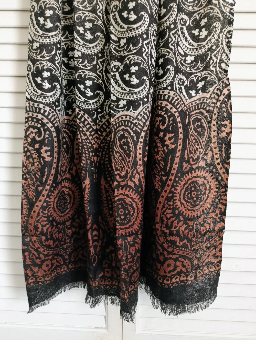 Cream, Tan, Brown & Black Long Paisley Scarf (72